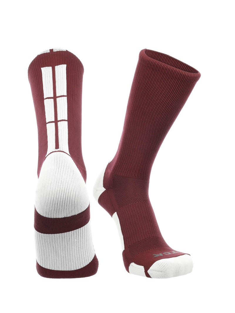 TCK Maroon Basketball Socks Boys Girls Youth Kids Womens Mens Basketball Socks Football, Baseline Crew (Maroon - White, Large) - Maroon/White,Medium - Image 1